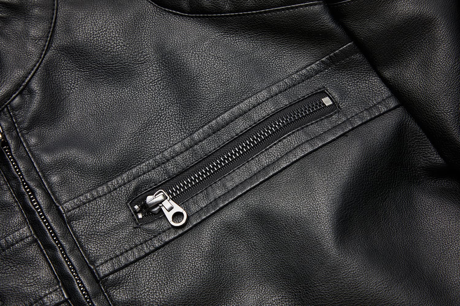 Men's Stand Collar Genuine Leather Jacket Motorcycle