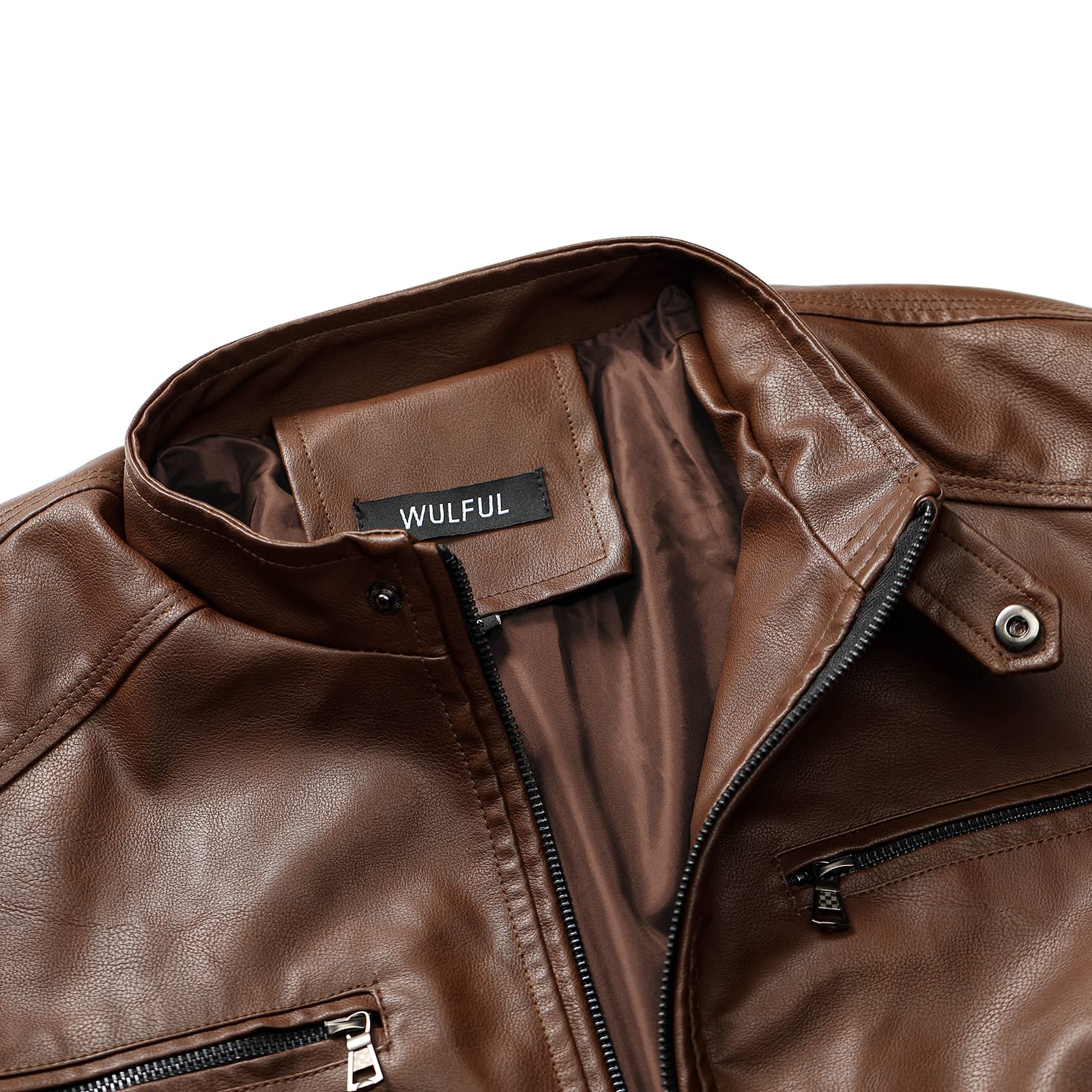 Men's Stand Collar Genuine Leather Jacket Motorcycle