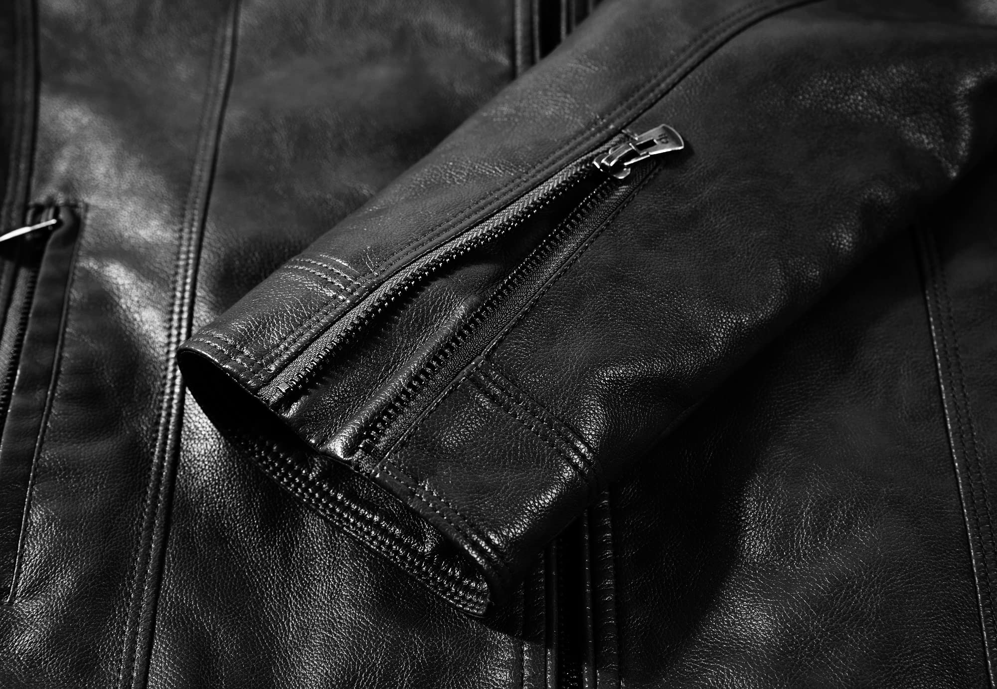 Men's Stand Collar Genuine Leather Jacket Motorcycle