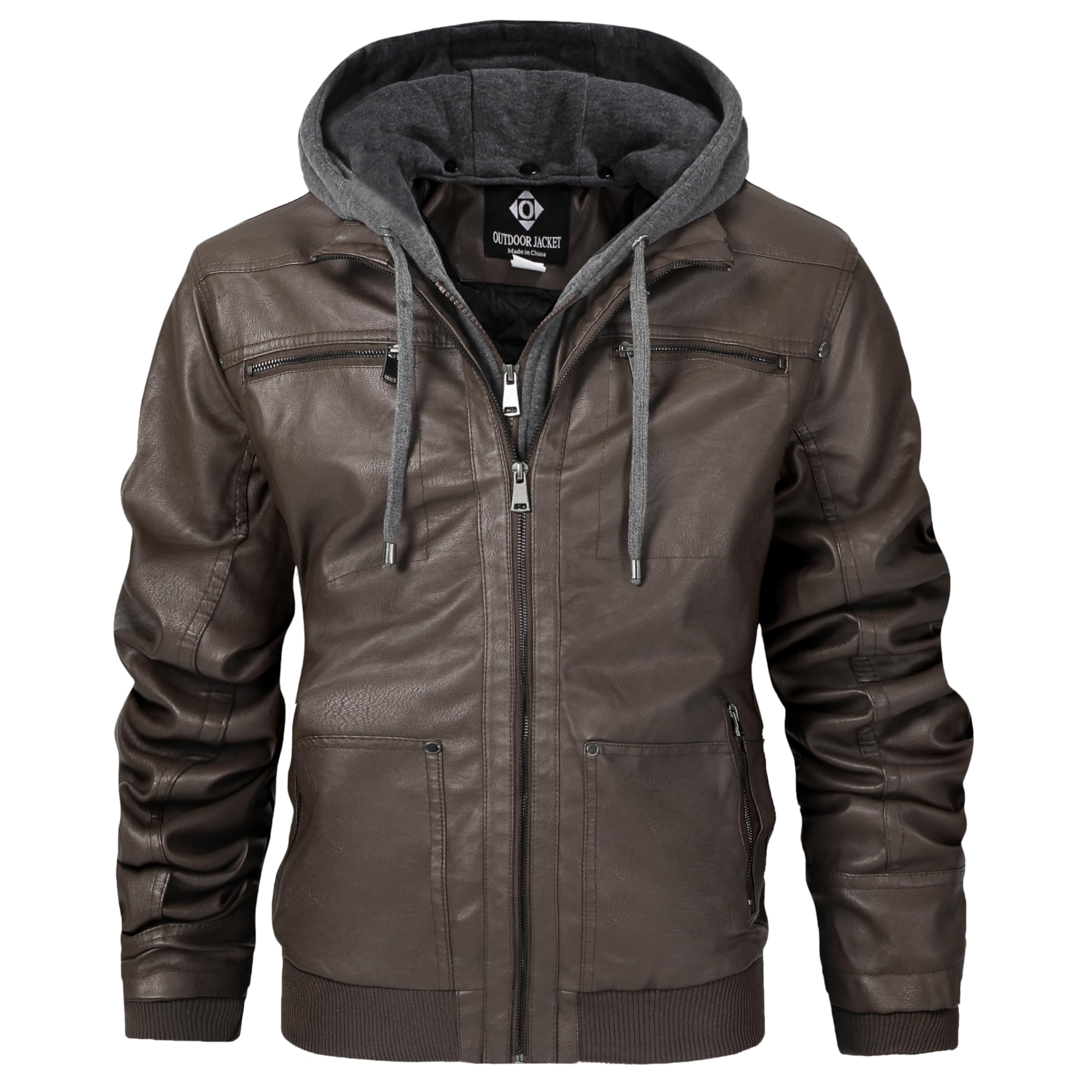 Men's Genuine Leather Jacket with Removable Hood