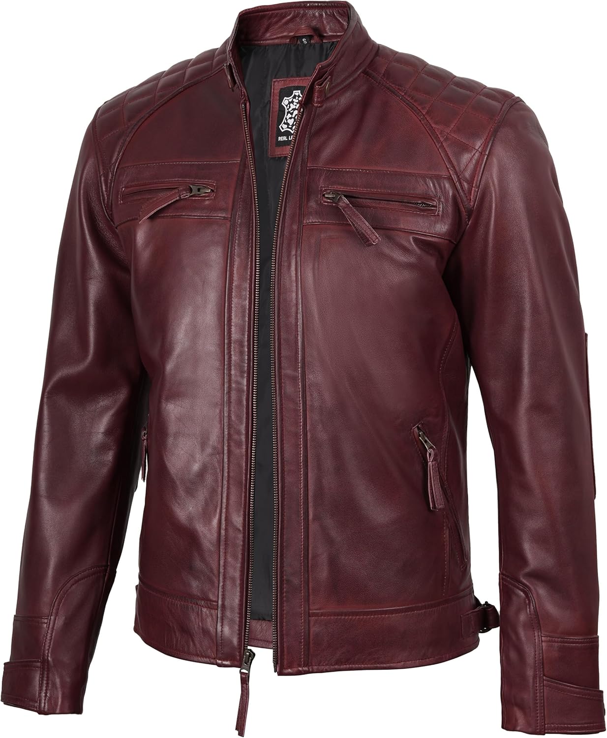 Blingsoul Leather Jacket Men - Quilted Cafe Racer Leather Jackets For Men