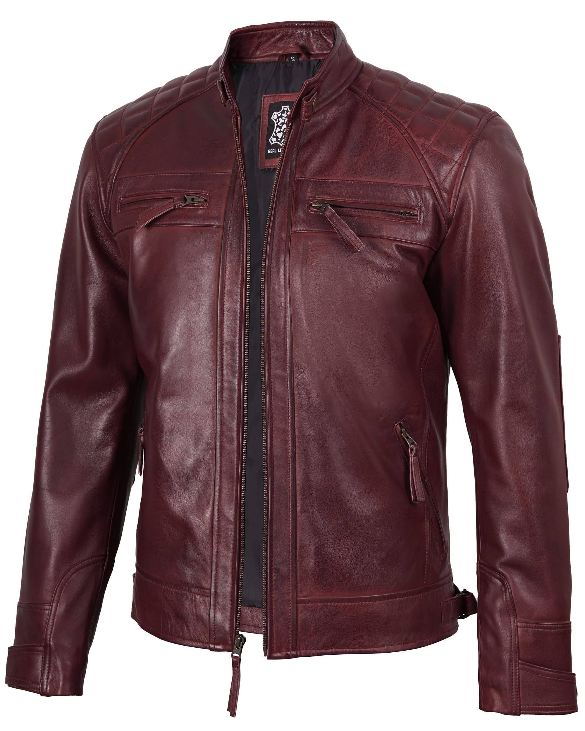 Blingsoul Leather Jacket Men - Quilted Cafe Racer Leather Jackets For Men