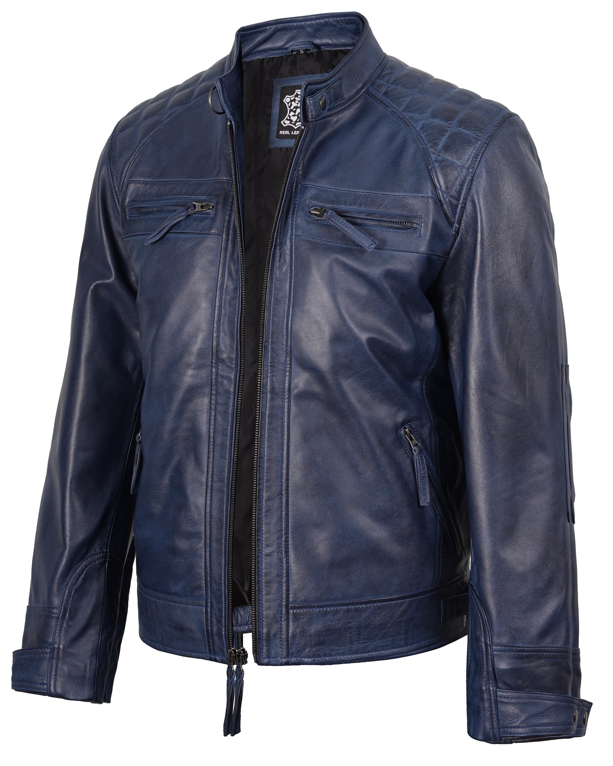 Blingsoul Leather Jacket Men - Quilted Cafe Racer Leather Jackets For Men