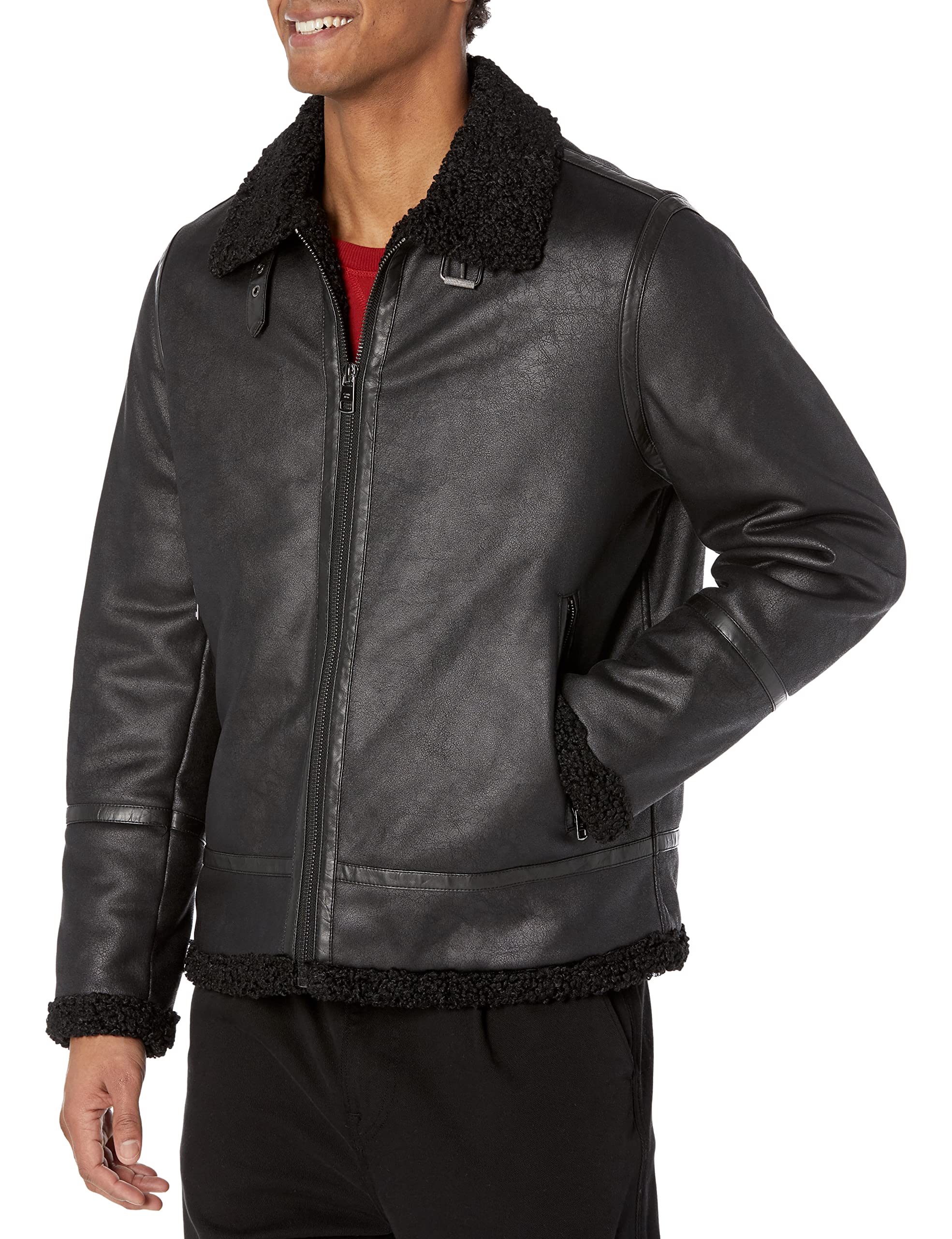Calvin Klein Mens Faux Leather Jacket Men - Bomber Jacket With Shearling Lining