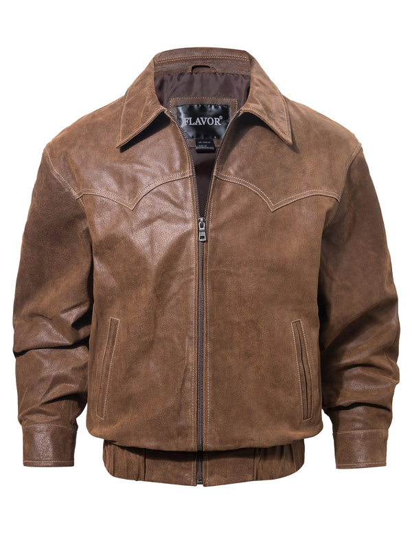 Men Genuine Leather Bomber Jacket Casual Fall Winter
