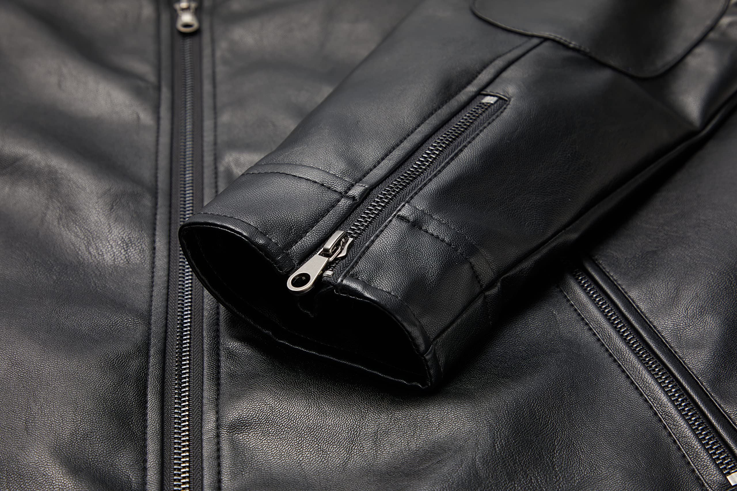 Men's Stand Collar Genuine Leather Jacket Motorcycle