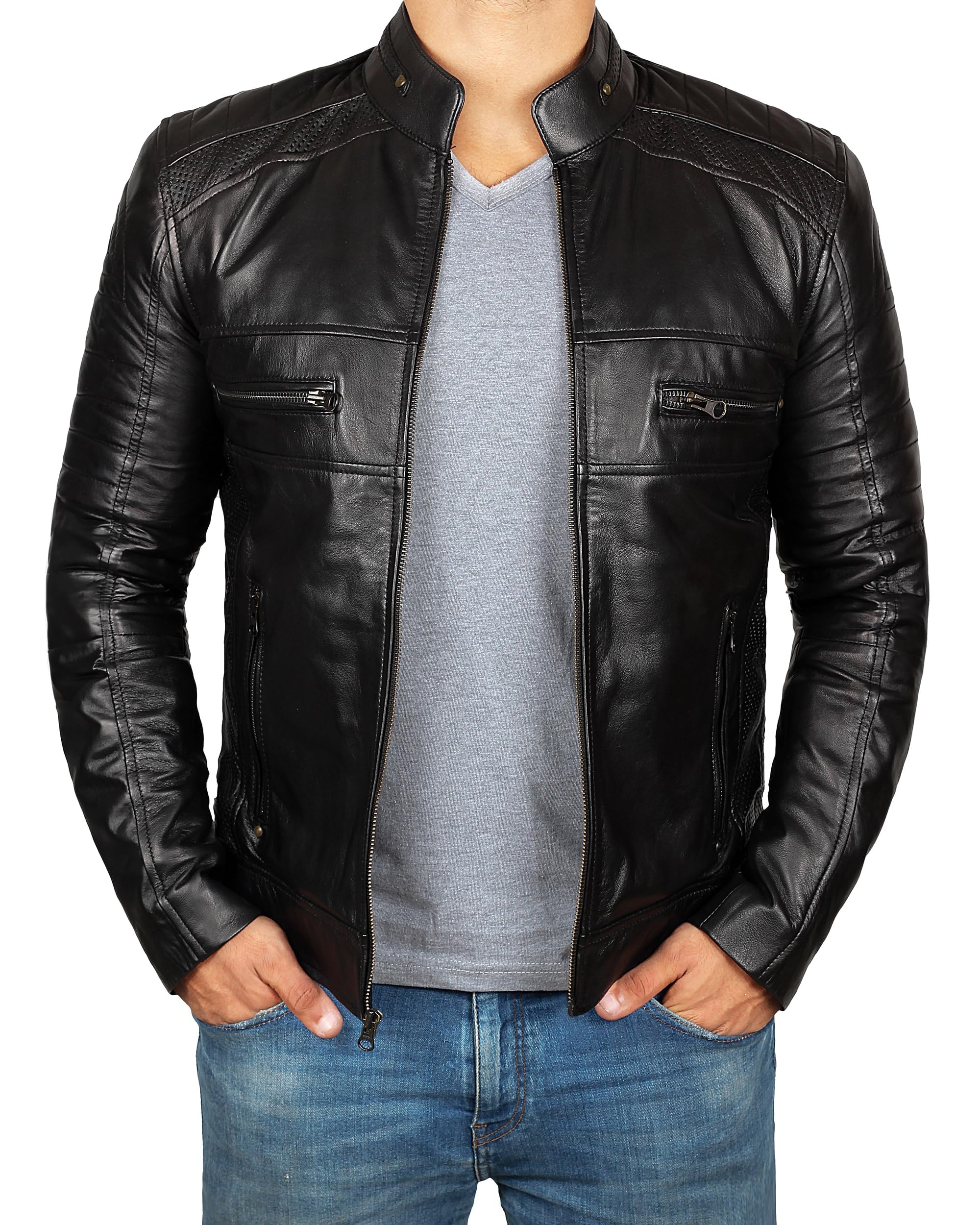  Real Lambskin Cafe Racer Motorcyle Style Leather Jackets 