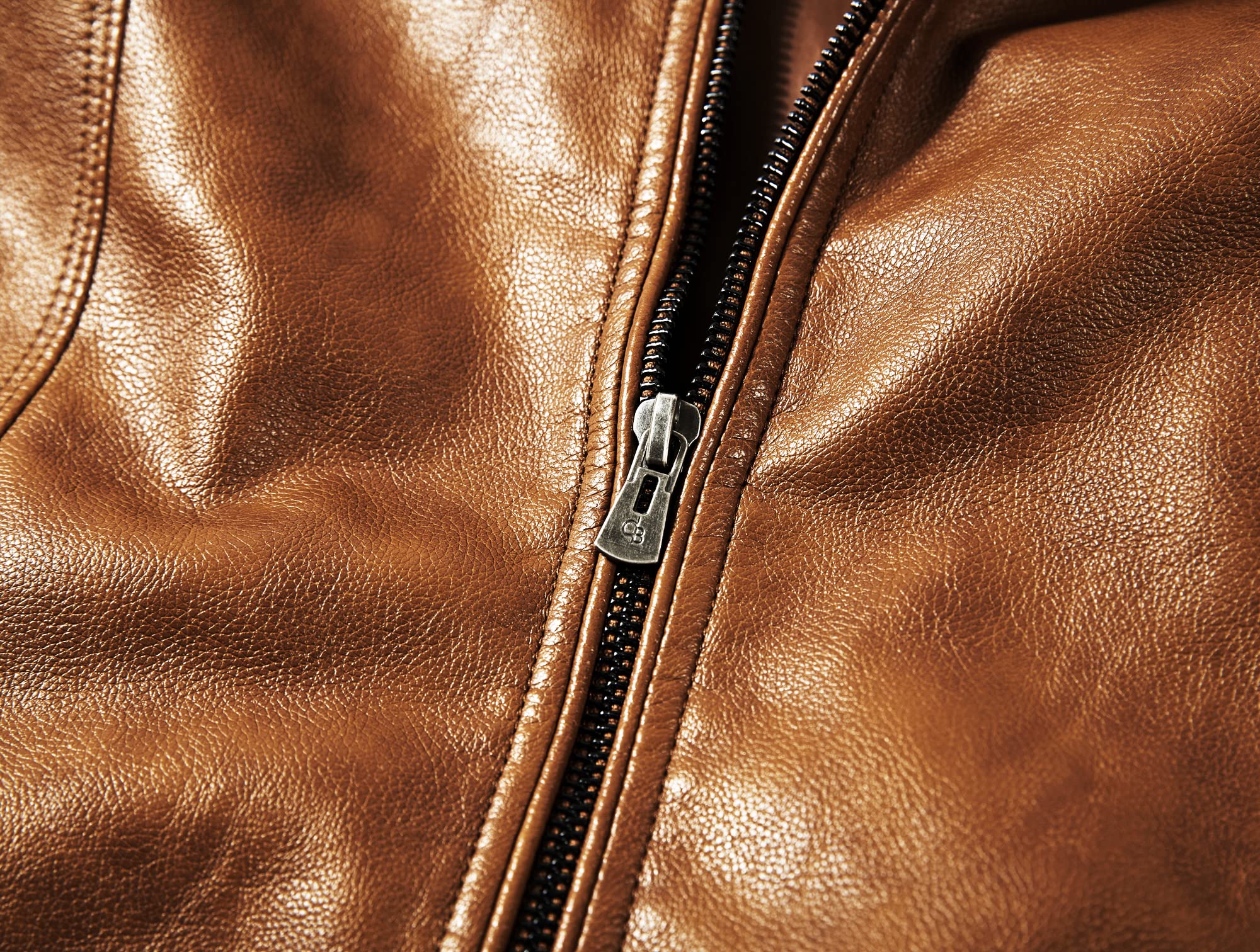 Men's Stand Collar Genuine Leather Jacket Motorcycle