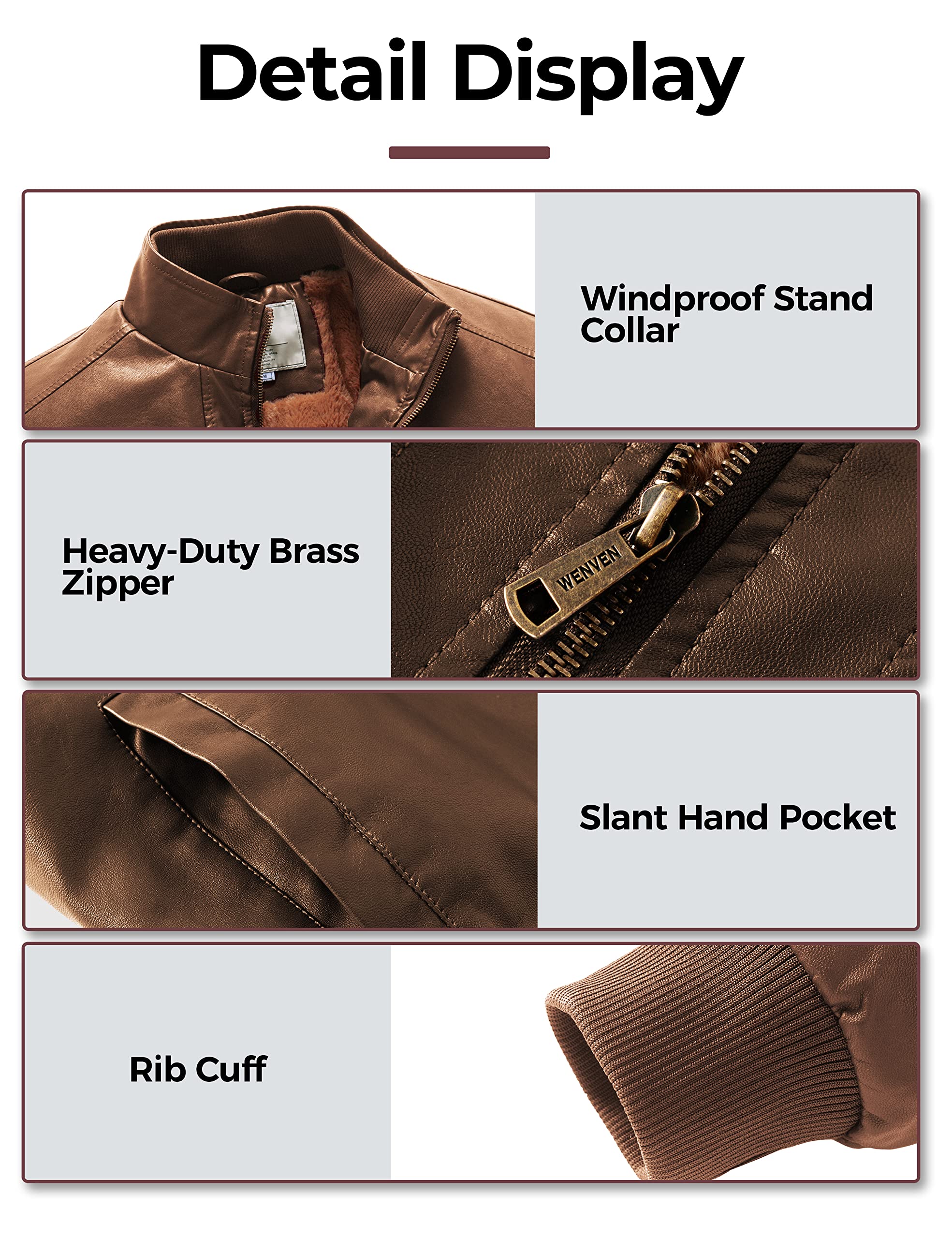 Men's Genuine Leather Jacket Slim Fit Motorcyle Coat Brown