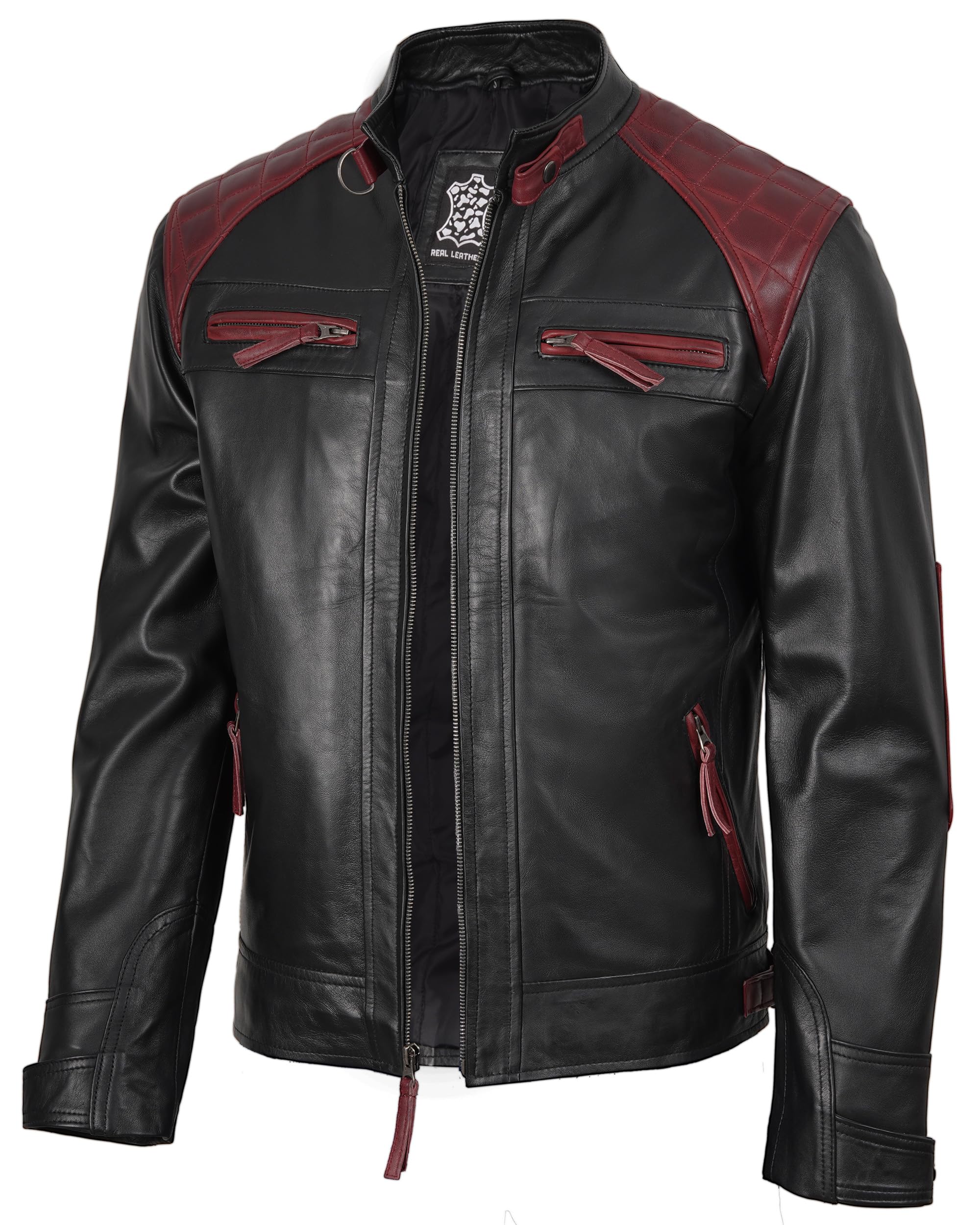 Blingsoul Leather Jacket Men - Quilted Cafe Racer Leather Jackets For Men