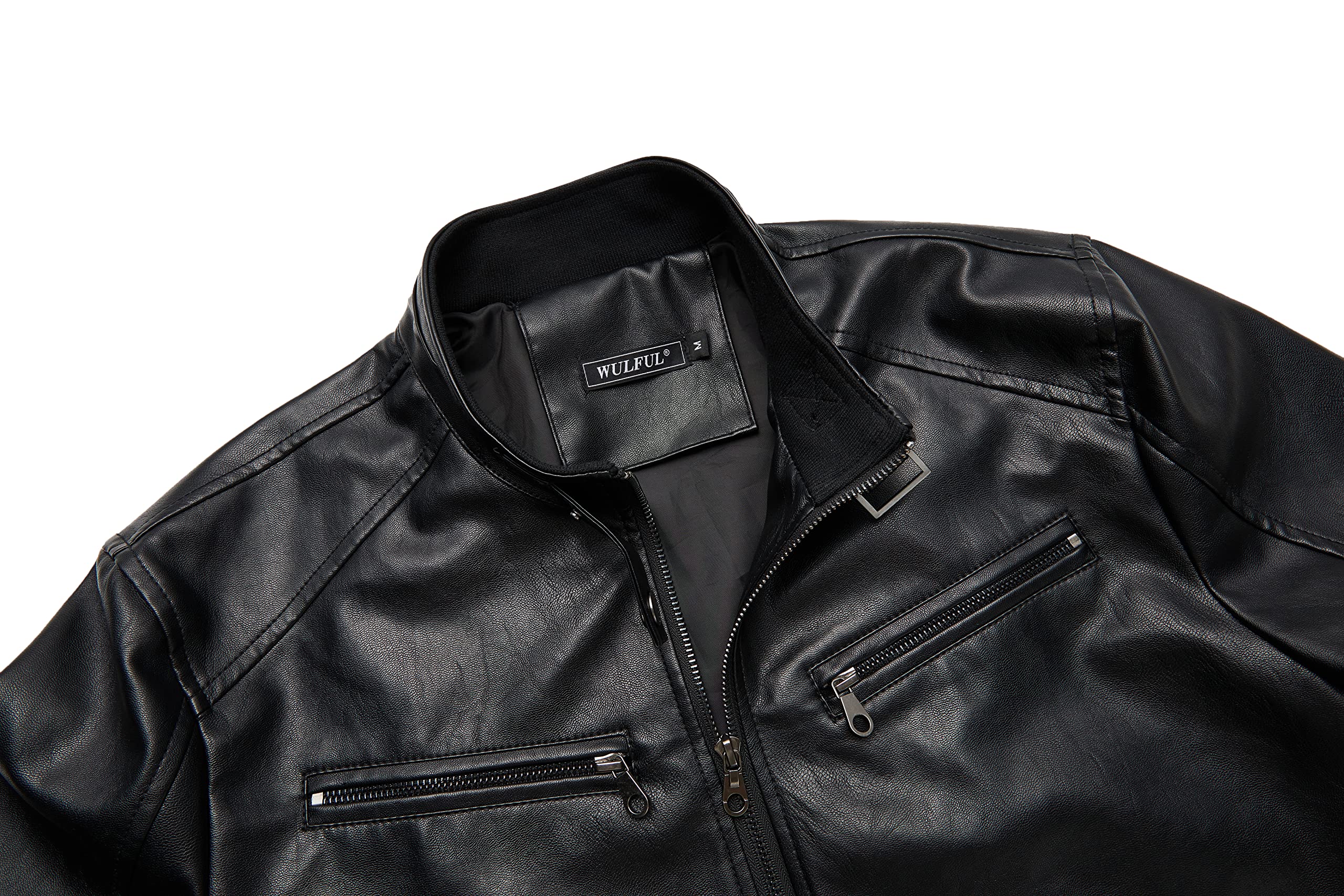 Men's Stand Collar Genuine Leather Jacket Motorcycle
