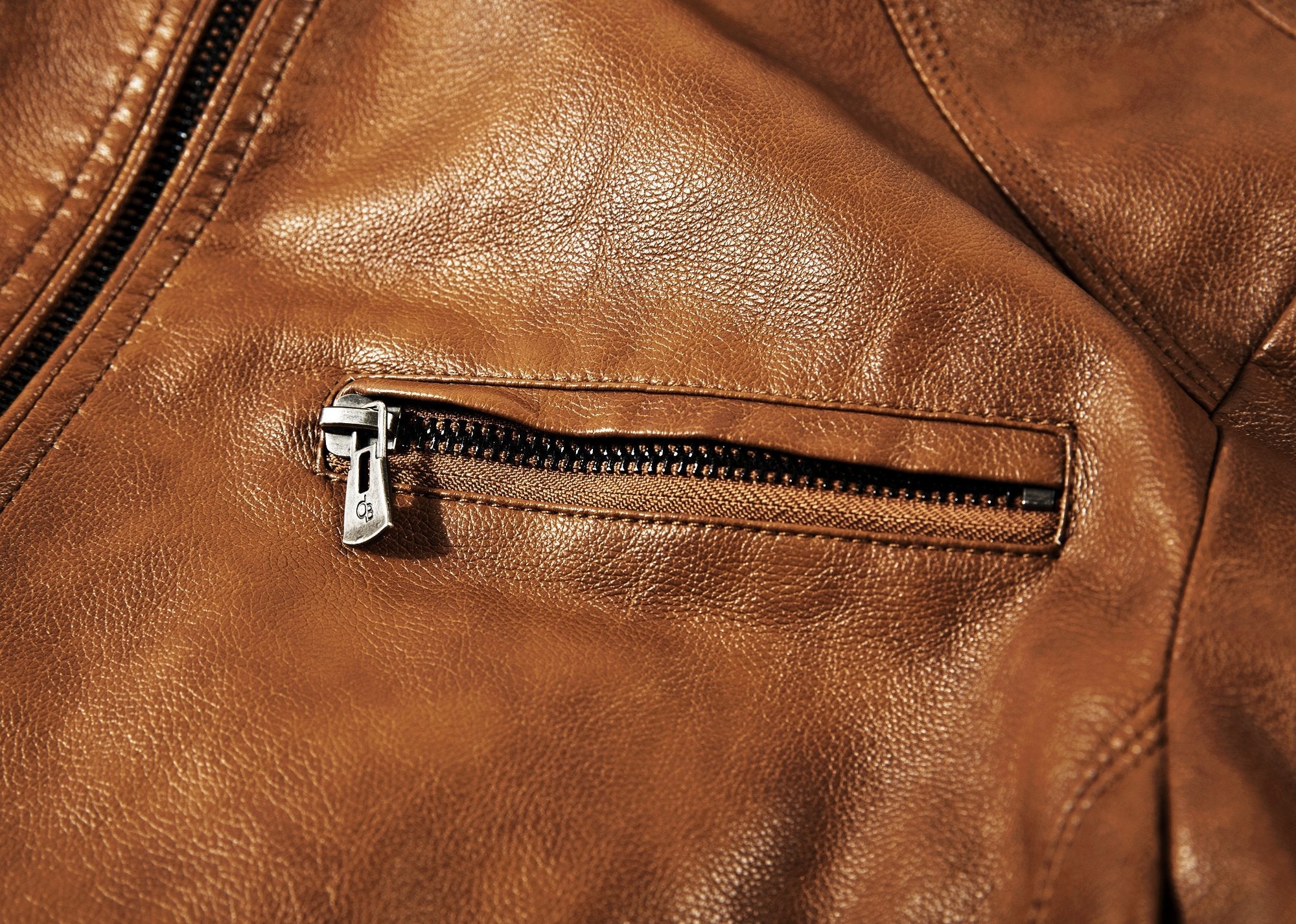 Men's Stand Collar Genuine Leather Jacket Motorcycle