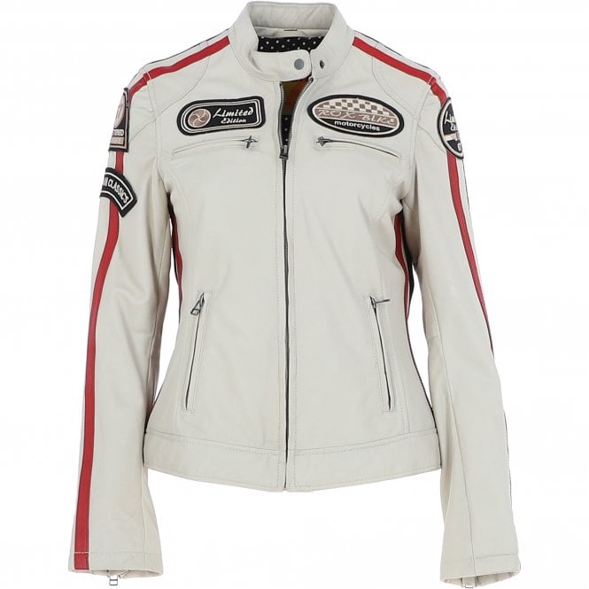 Women's Cream Racer Jacket with Red