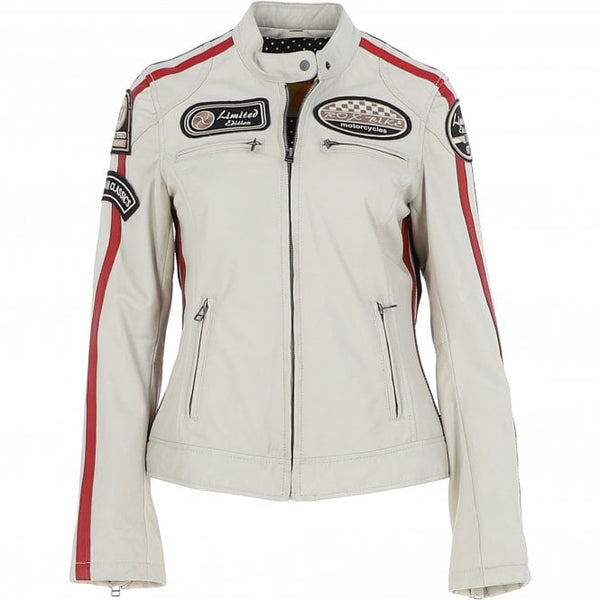 Women's Cream Racer Jacket with Red