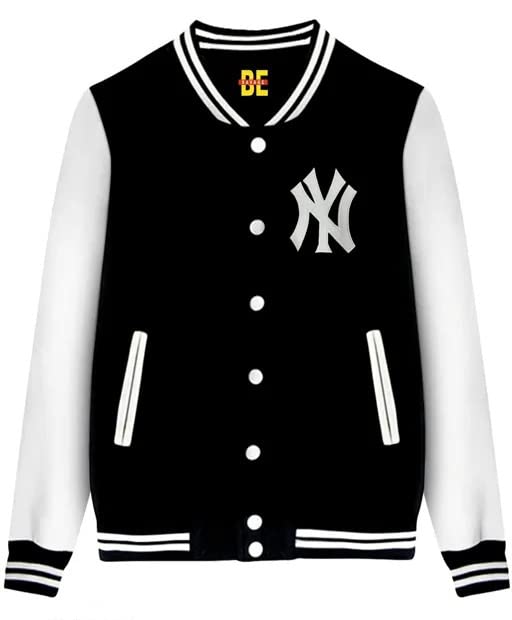 Classic Black and White Varsity Jacket with Sporty Logo