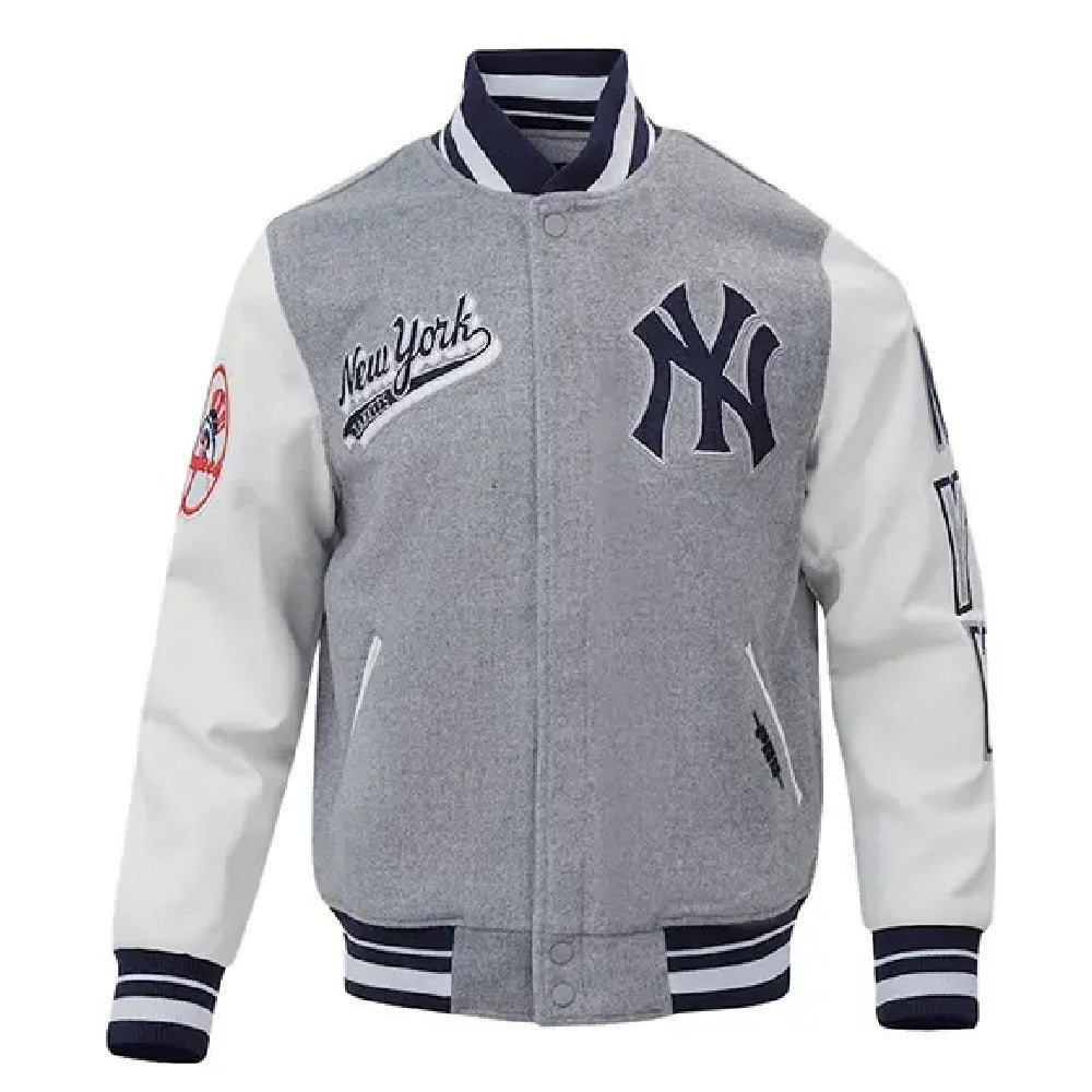 New York Yankees Grey and White Classic Varsity Jacket